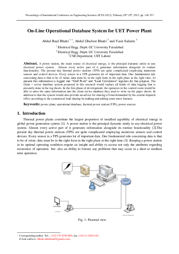 (PDF) On-Line Operational Database System for UET Power Plant