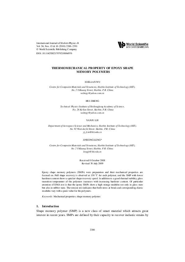 (PDF) THERMOMECHANICAL PROPERTY OF EPOXY SHAPE MEMORY POLYMERS