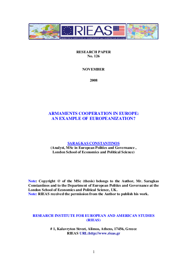 (PDF) ARMAMENTS COOPERATION IN EUROPE: AN EXAMPLE OF EUROPEANIZATION