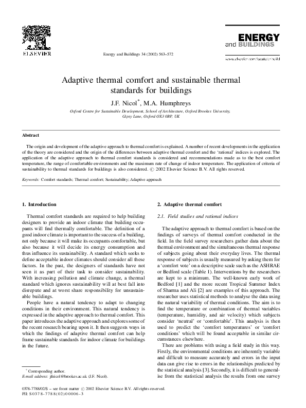 (PDF) Adaptive thermal comfort and sustainable thermal standards for ...