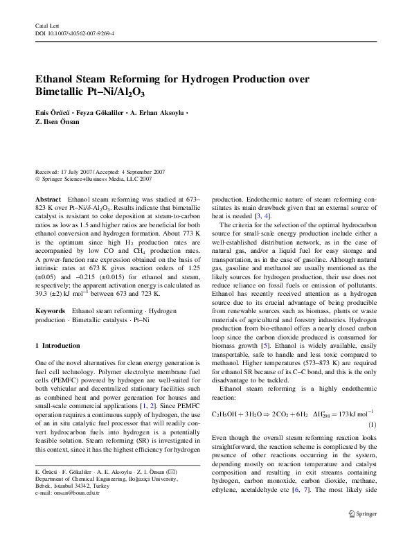 (PDF) Ethanol Steam Reforming for Hydrogen Production over Bimetallic ...