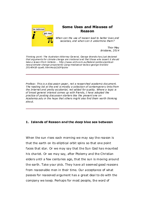 (PDF) Some Uses and Misuses of Reason
