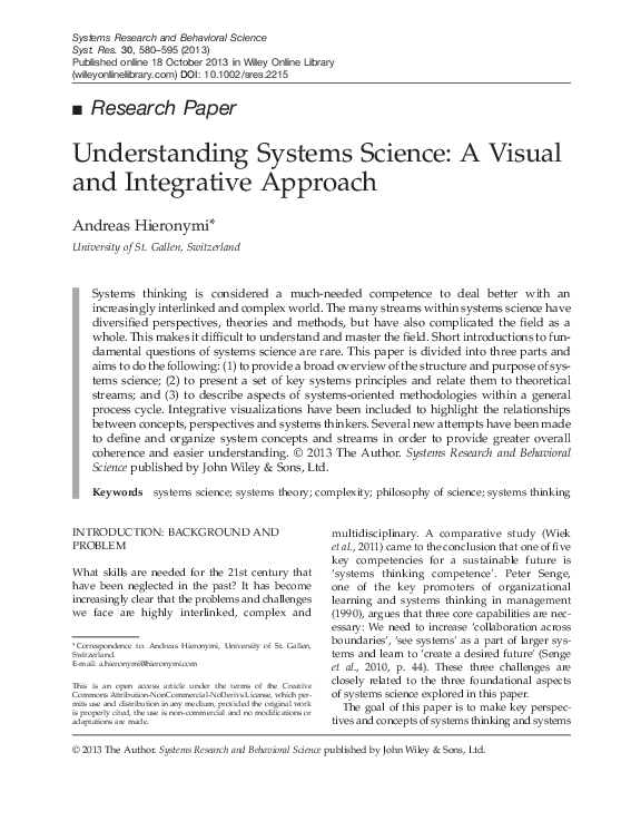 (PDF) Understanding Systems Science: A Visual and Integrative Approach
