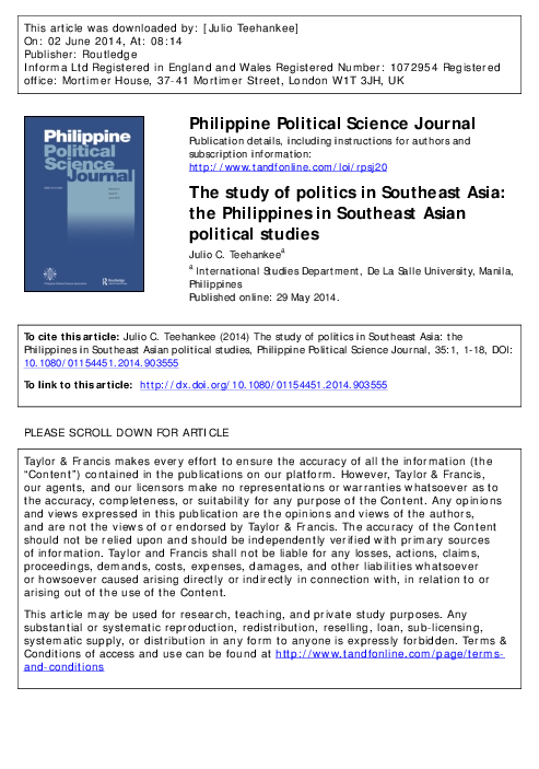 (PDF) The Study of Politics in Southeast Asia The Philippines in ...