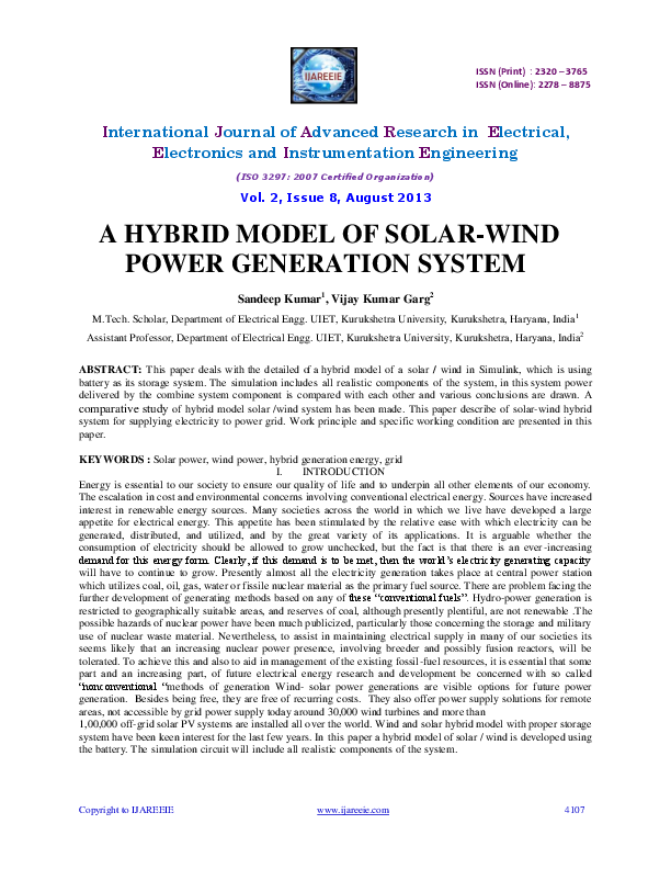 (PDF) A HYBRID MODEL OF SOLAR-WIND POWER GENERATION SYSTEM