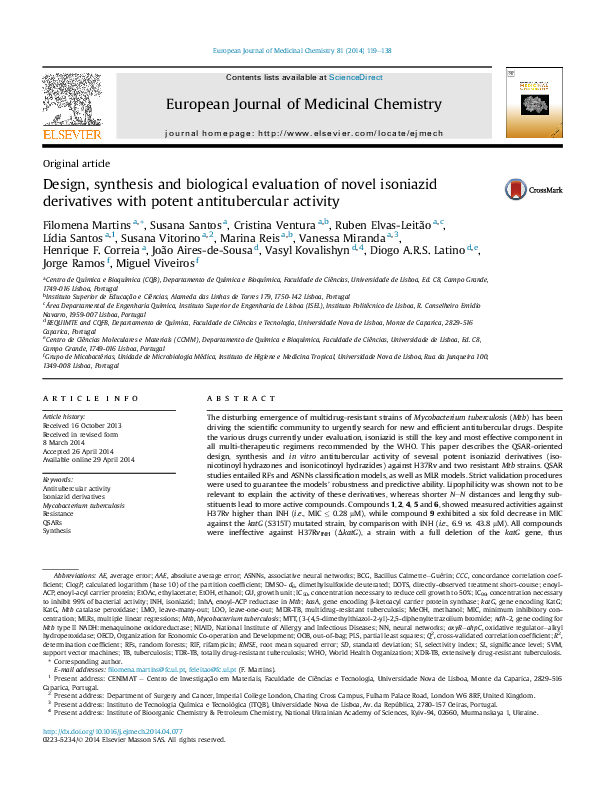 (PDF) Design, synthesis and biological evaluation of novel isoniazid ...