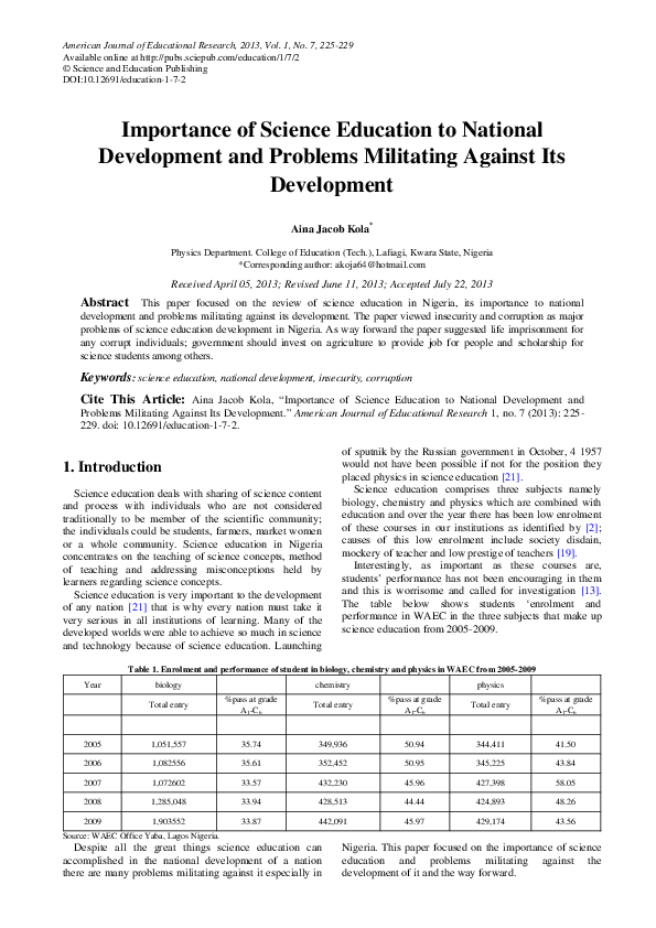(PDF) Importance of Science Education to National Development and
