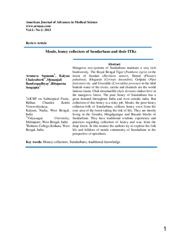 (PDF) Moule, honey collectors of Sundarbans and their ITKs by Kalyan