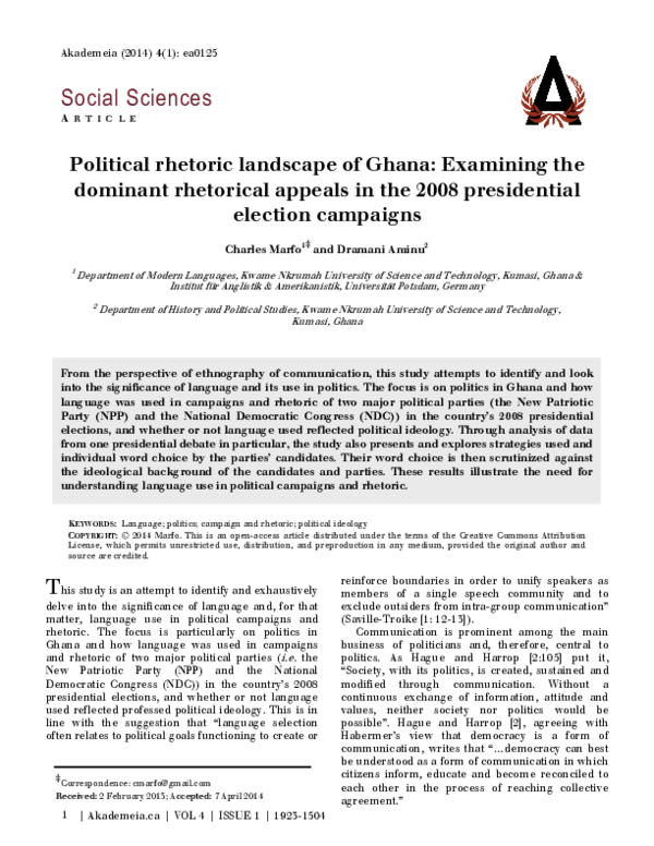 (PDF) Political rhetoric landscape of Ghana: Examining the dominant ...