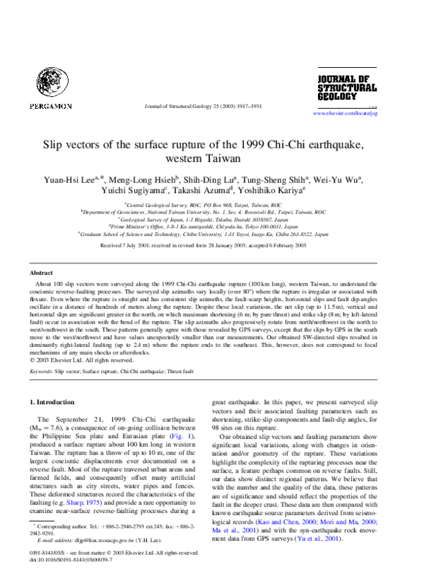 (PDF) Slip vectors of the surface rupture of the 1999 Chi-Chi ...