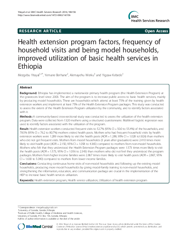 (PDF) R Health extension program factors, frequency of household visits ...