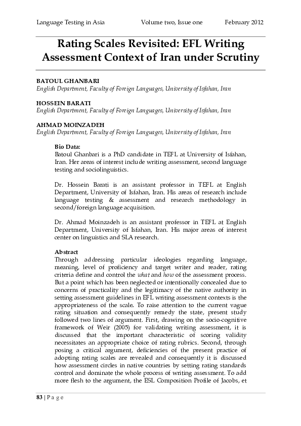 (PDF) Language Testing in Asia Rating Scales Revisited: EFL Writing ...