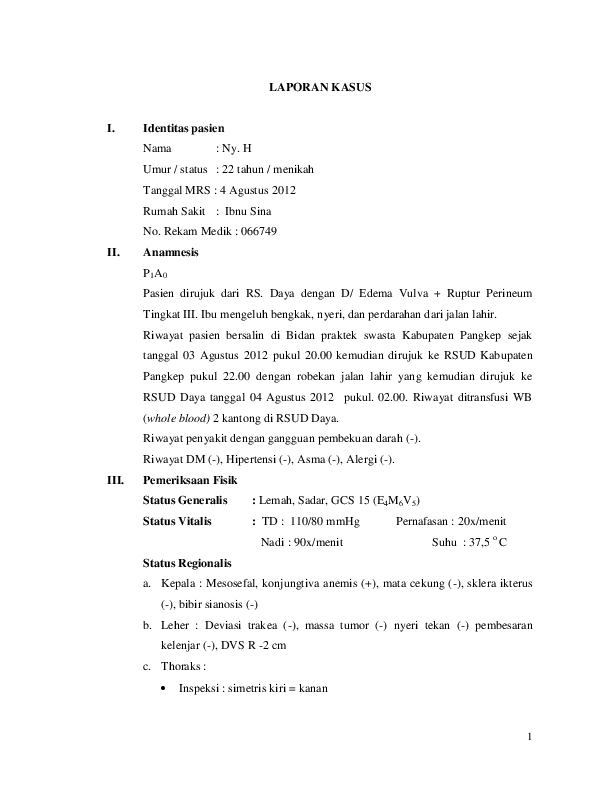 (DOC) CONTOH LAPORAN KASUS VULVA PERINEUM Apriliana Syam