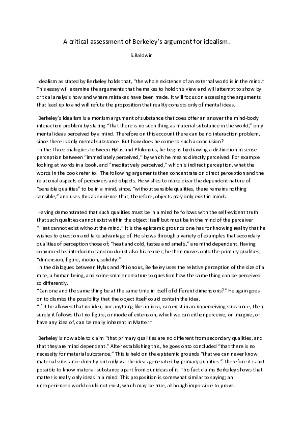 (PDF) Berkeley's Idealism Steve Baldwin Academia.edu