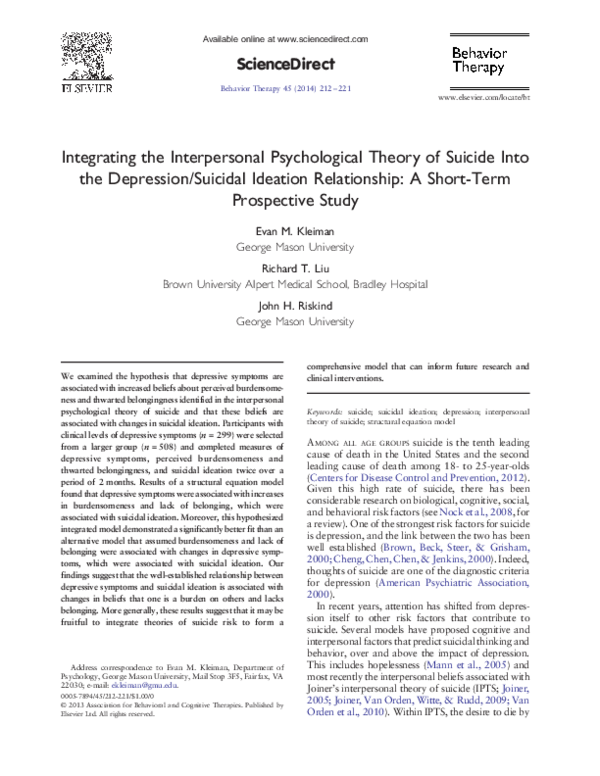 Integrating the Interpersonal Psychological Theory of Suicide Into the ...