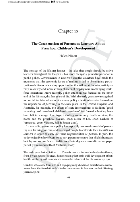 (PDF) The Construction of Parents as Learners About Preschool Children ...