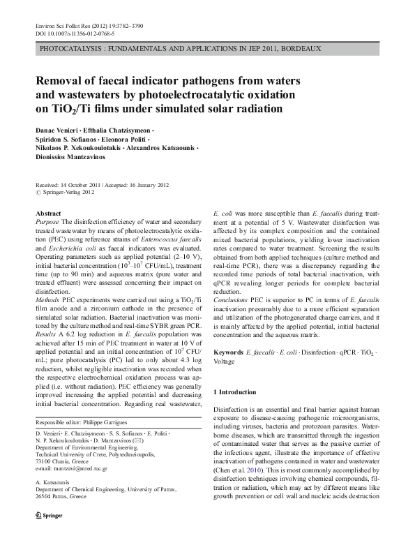 (PDF) Removal of faecal indicator pathogens from waters and wastewaters ...