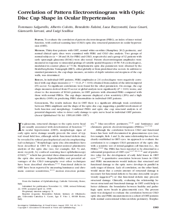 (PDF) Correlation of Pattern Electroretinogram with Optic Disc Cup ...