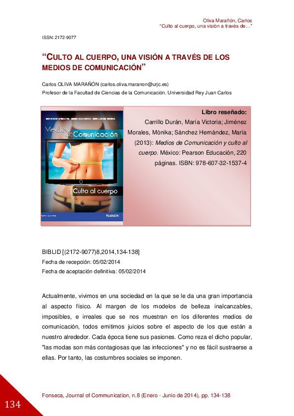 (PDF) Culto al cuerpo, una visión a través de los medios de (PDF) Culto al cuerpo, una visión a través de los medios de