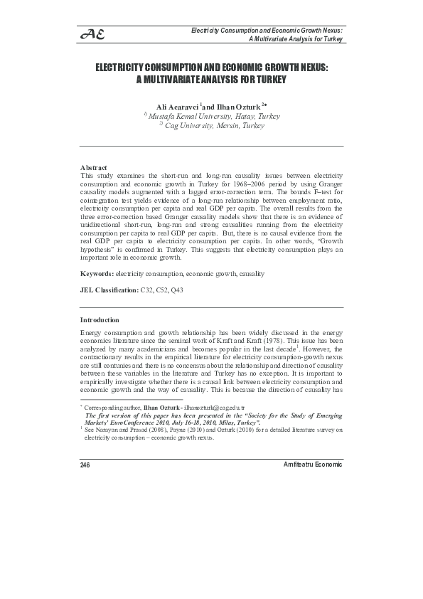 (PDF) Electricity Consumption and Economic Growth Nexus: A Multivariate ...