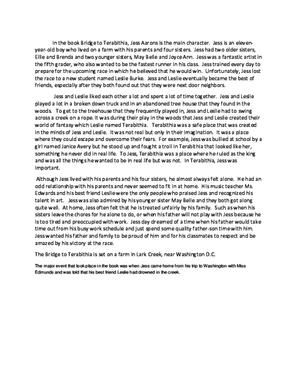 Bridge to terabithia friendship essay picture