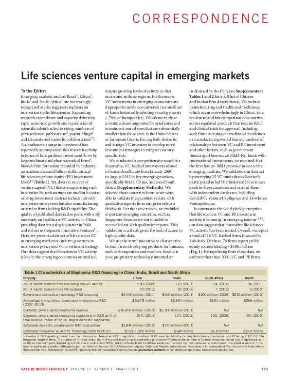 (PDF) Life sciences venture capital in emerging markets Justin Chakma