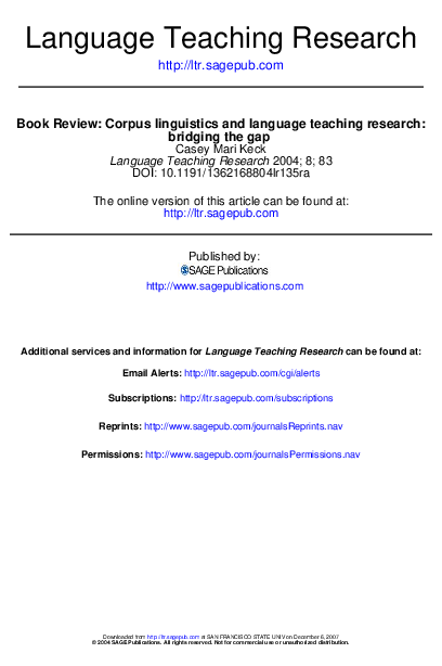 (PDF) Corpus linguistics and language teaching research: bridging the gap