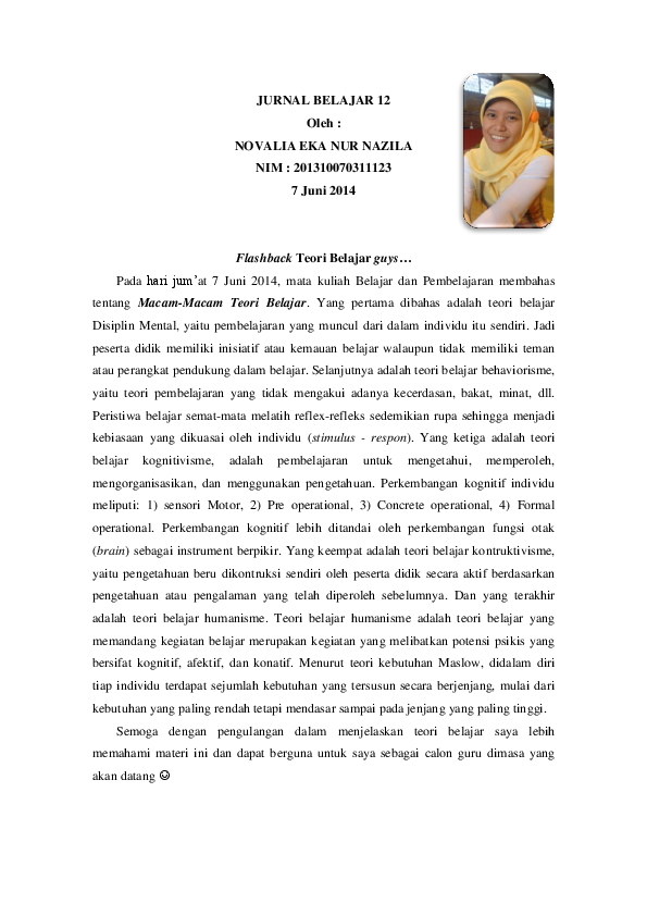 (PDF) Jurnal Belajar Pembelajaran 12 | Novalia Ecka  