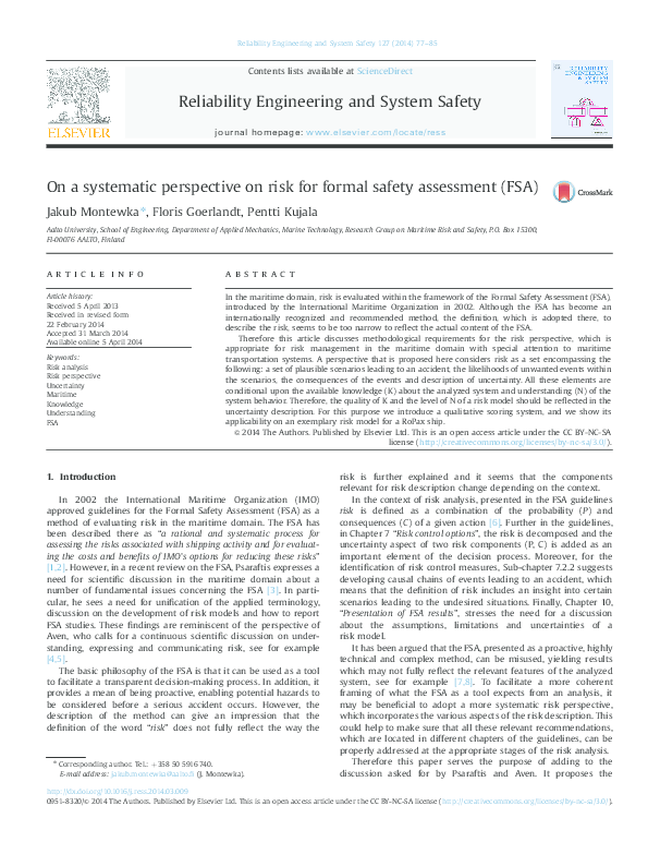 (PDF) On a systematic perspective on risk for Formal Safety Assessment ...
