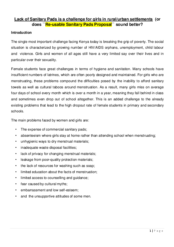 Sanitary Pads Project Proposal / See more ideas about sanitary pads