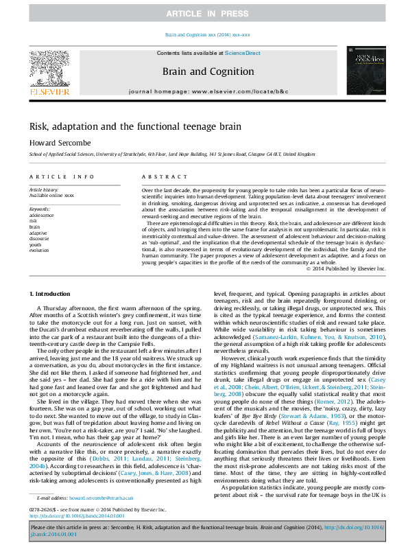 First page of “Risk, adaptation and the functional teenage brain”