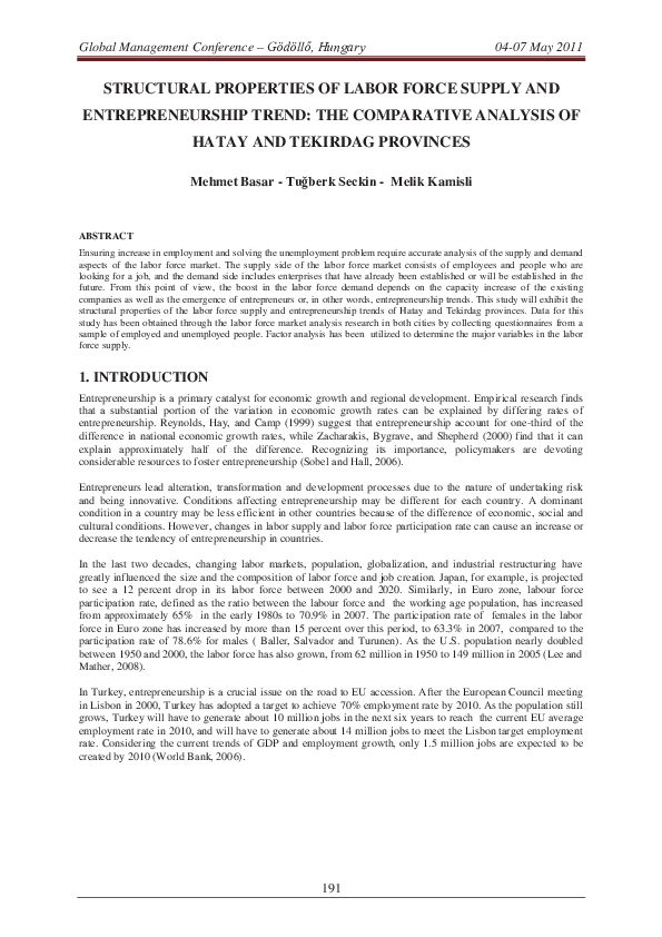 (PDF) Structural Properties Of Labor Force Supply And Entrepreneurship ...
