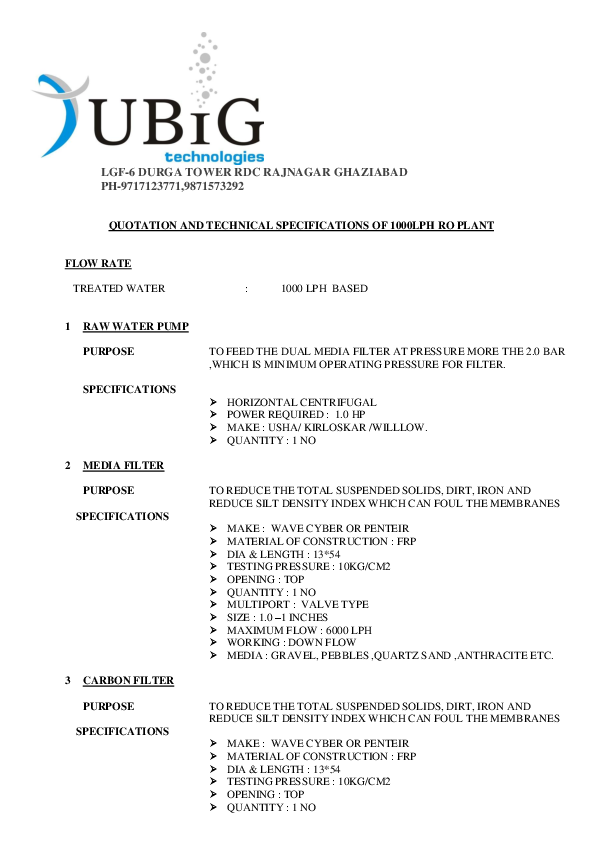 (DOC) QUOTATION OF 1000 LPH PLANT Deepanshu Goel Academia.edu