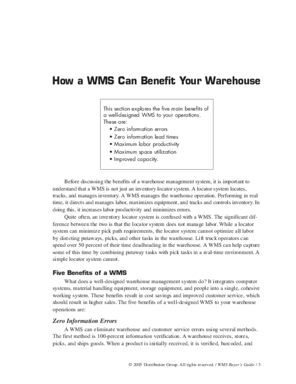 (PDF) Before Five Benefits of a WMS