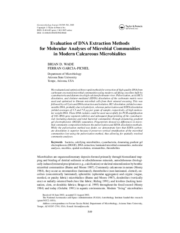 (PDF) Evaluation of DNA extraction methods for molecular analyses of ...