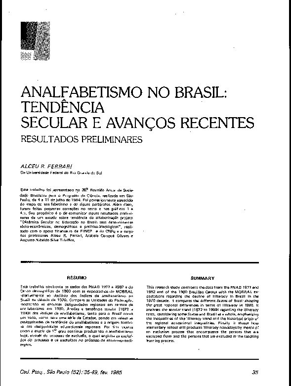 Pdf Analfabetismo Brasil
