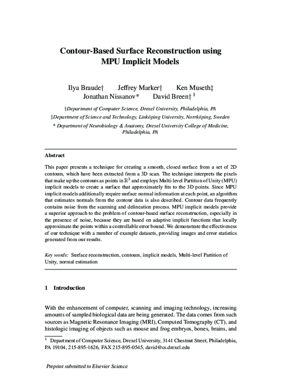 (PDF) Contour-based surface reconstruction using MPU implicit models