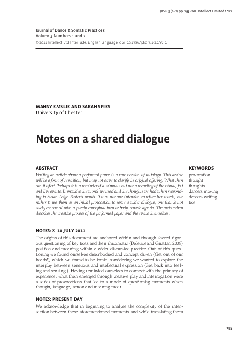 (PDF) Notes on a Shared Dialogue