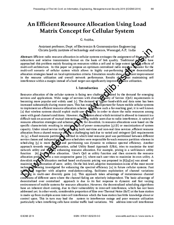 (PDF) An Efficient Resource Allocation Using Load Matrix Concept for ...