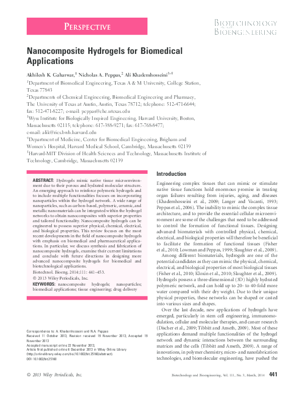 (PDF) Nanocomposite hydrogels for biomedical applications