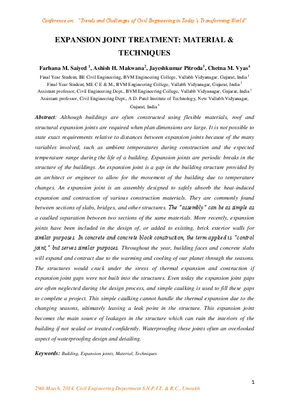 (PDF) EXPANSION JOINT TREATMENT MATERIAL & TECHNIQUES ASHISH H
