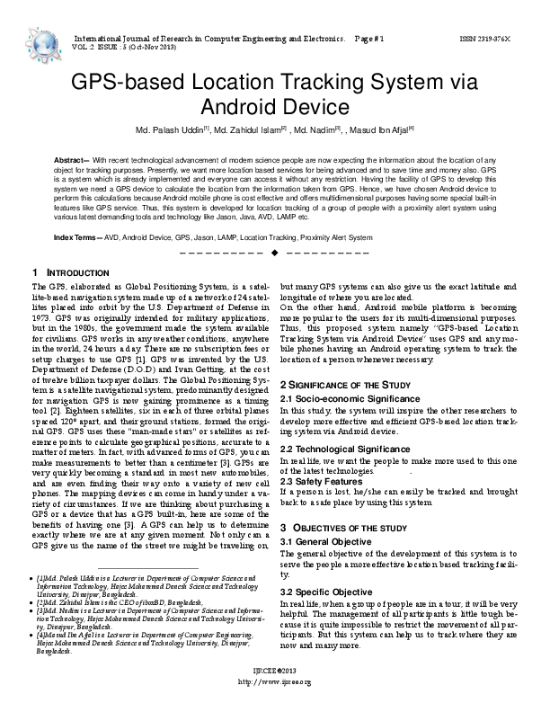 (PDF) GPSbased Location Tracking System via Android Device Masud Ibn