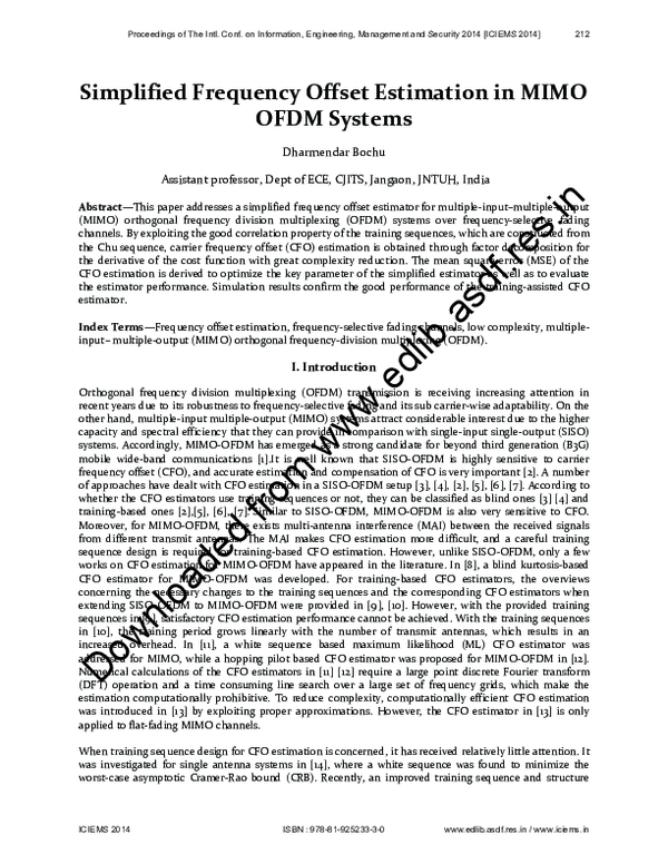 (PDF) Simplified Frequency Offset Estimation in MIMO OFDM Systems