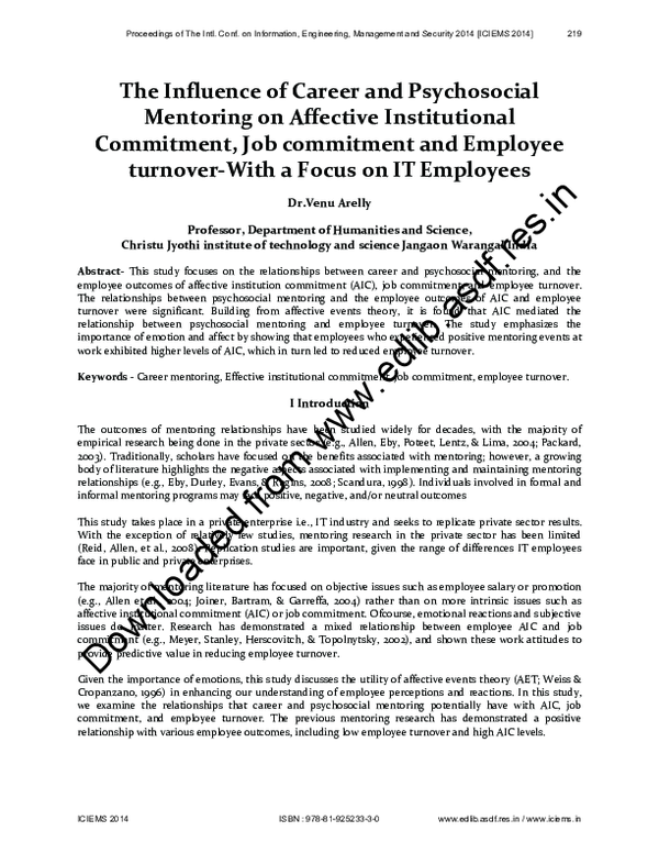 (PDF) The Influence of Career and Psychosocial Mentoring on Affective ...