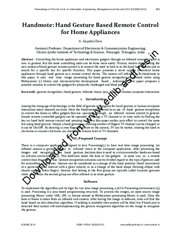 (PDF) Handmote: Hand Gesture Based Remote Control for Home Appliances