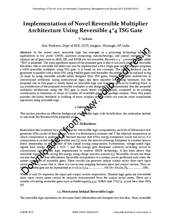 (PDF) Implementation of Novel Reversible Multiplier Architecture Using ...