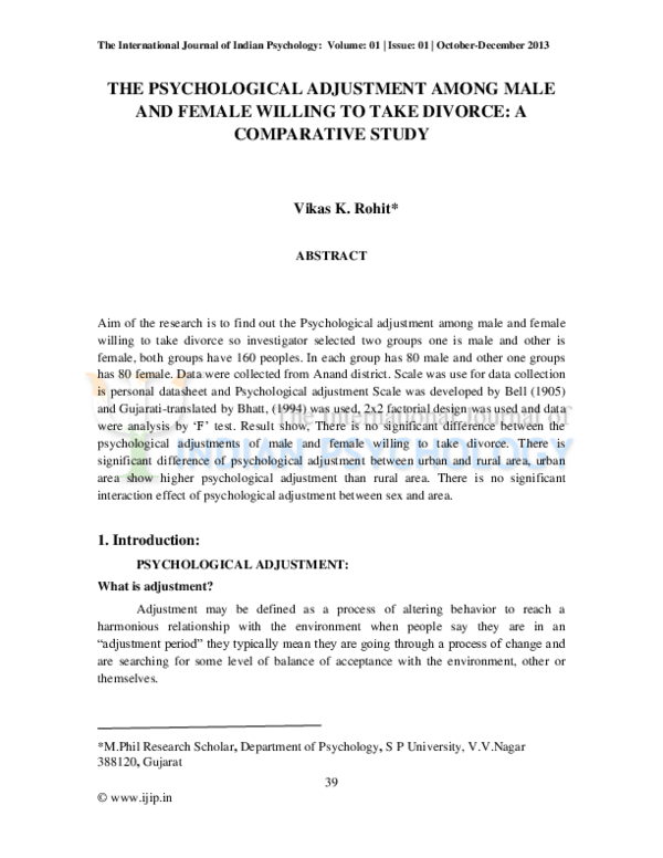 (PDF) THE PSYCHOLOGICAL ADJUSTMENT AMONG MALE AND FEMALE WILLING TO ...
