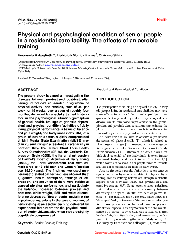 (PDF) Physical and psychological condition of senior people in a ...
