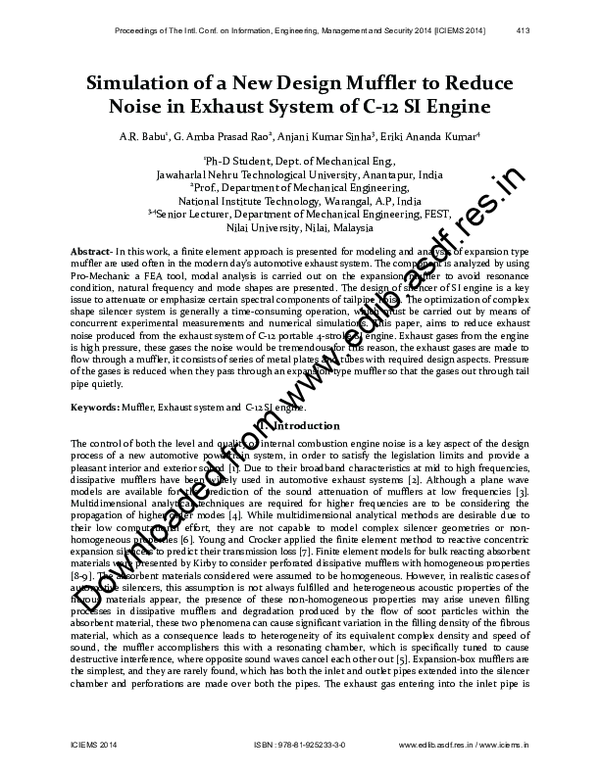 (PDF) Simulation of a New Design Muffler to Reduce Noise in Exhaust ...