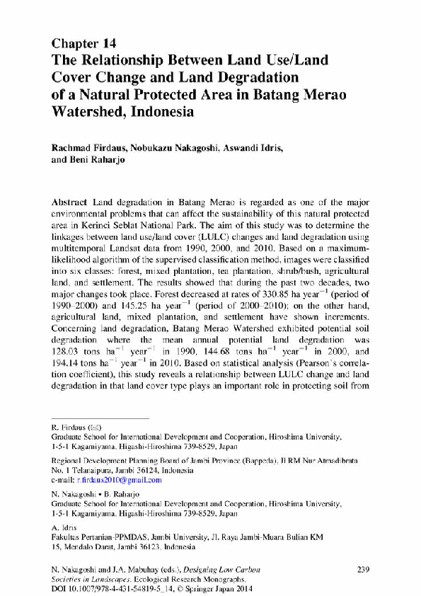 (PDF) The relationship between land Use/Land Cover Change and Land ...
